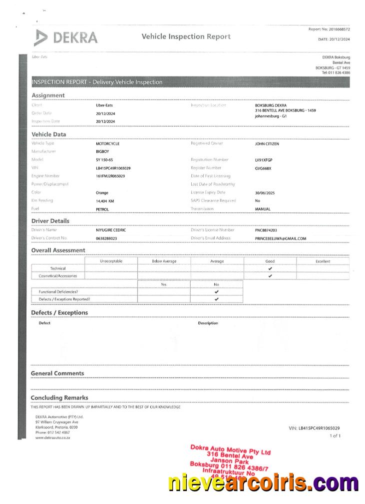 Vehicle Inspection reporT